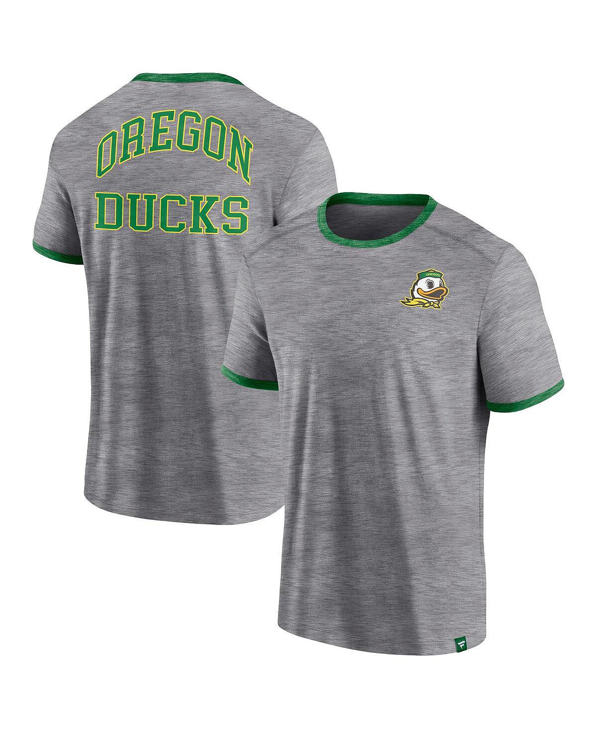 Мужская футболка с логотипом Heather Grey Oregon Ducks Classic Stack Ringer Fanatics