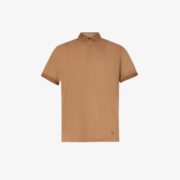 Рубашка-поло из хлопка с фирменной аппликацией Corneliani, коричневый