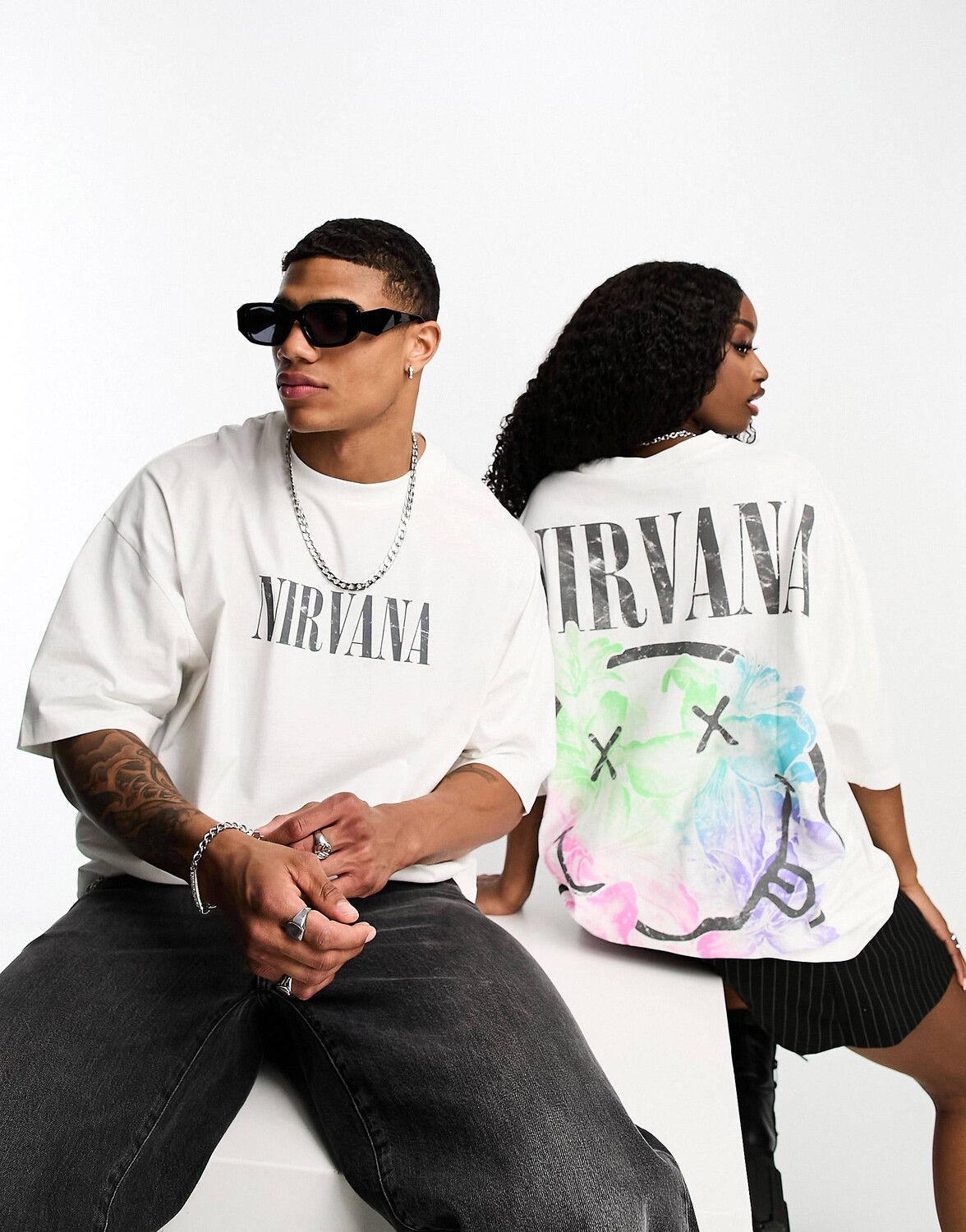 

Белая футболка оверсайз унисекс с принтом Nirvana ASOS DESIGN