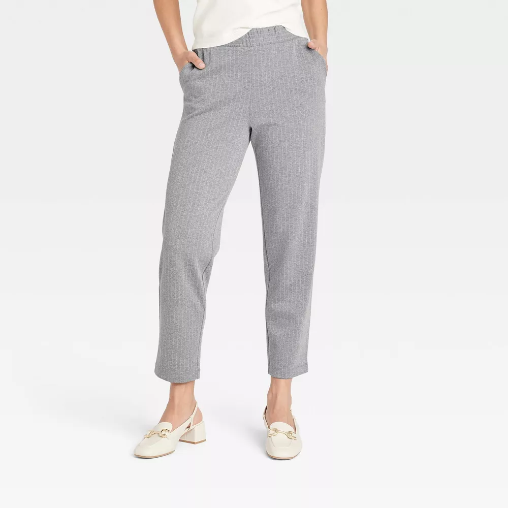 

Женские зауженные книзу трикотажные брюки с высокой посадкой - A New Day, цвет Light Gray Pinstripe