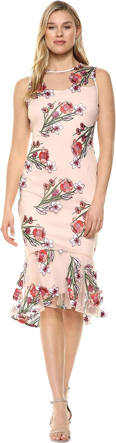 

Платье Women's Sleeveless Lace Sheath with Flounce Hem Calvin Klein, цвет Ember Multi