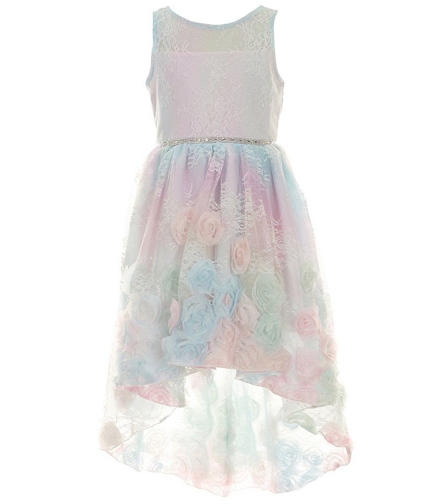 Rare Editions Бальное платье без рукавов с блестящим кружевом и лифом/сутажной юбкой для больших девочек 7–16 лет с высоким и низким подолом, мультиколор