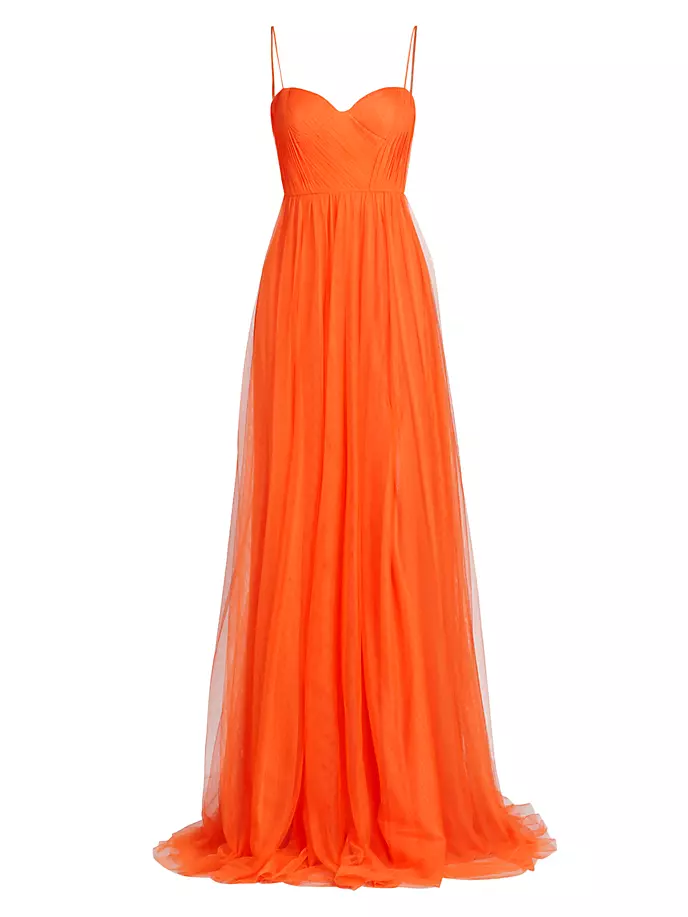 Плиссированное тюлевое платье без рукавов Veria Vera Wang Bride, цвет vibrant orange