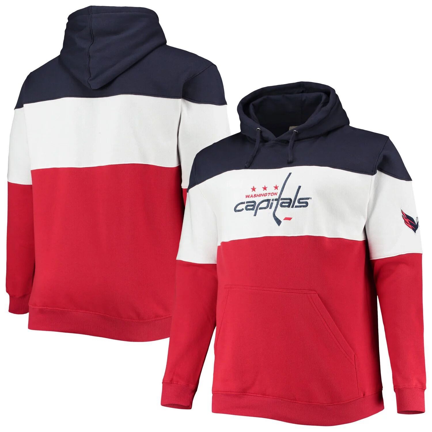 

Мужская фирменная темно-синяя/красная флисовая толстовка с капюшоном Washington Capitals Big & Tall с цветными блоками Fanatics