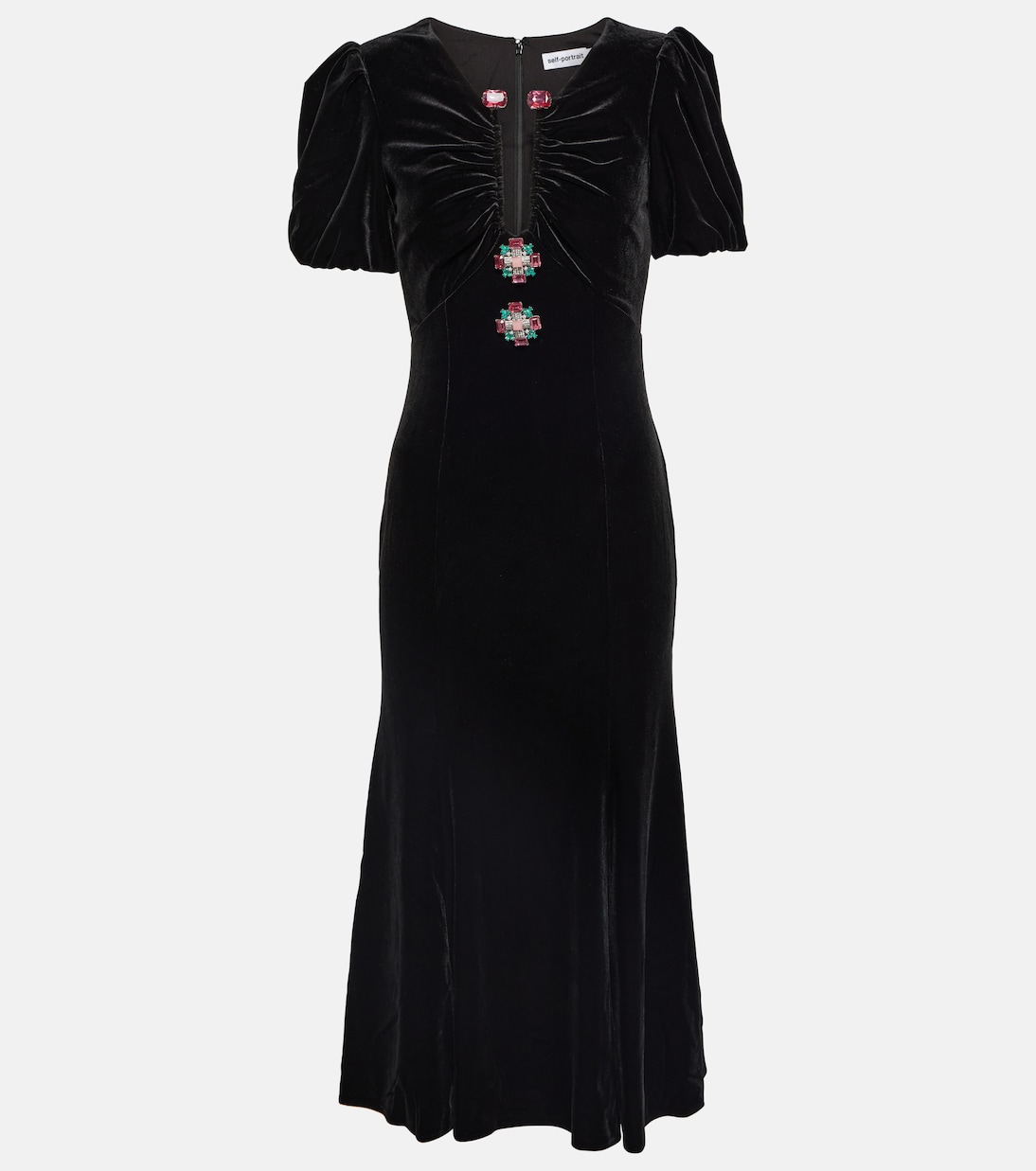 Украшенное бархатное платье миди Self-Portrait, черный украшенное платье миди self portrait черный