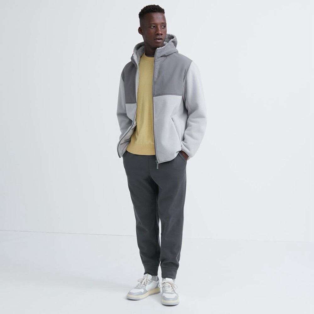 

Брюки Uniqlo из смесового хлопка на резинке и подкладкой из флиса, темно-серый