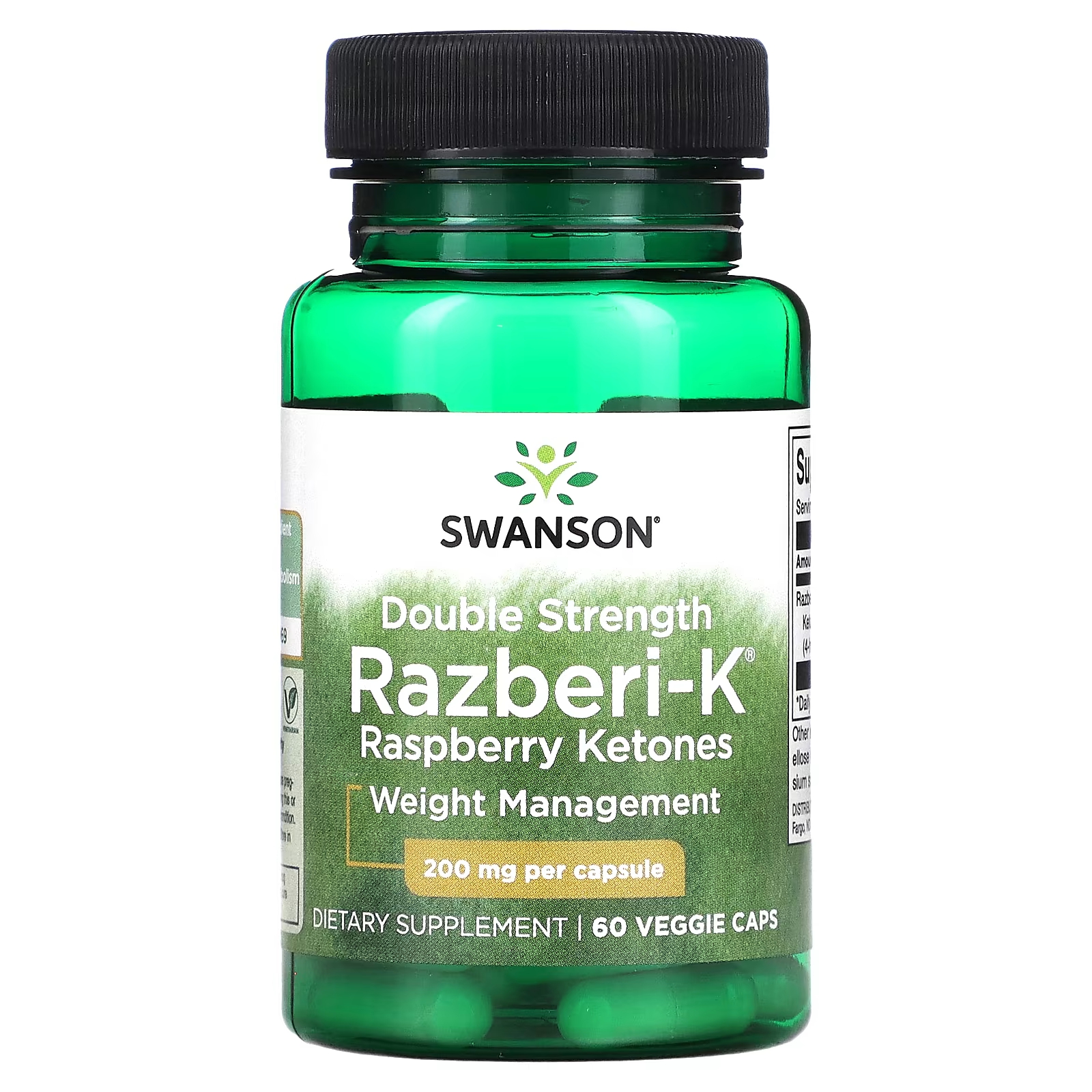 Пищевая добавка Swanson Double Strength Razberi-K малина, 60 растительных капсул swanson razberi k кетоны малины 100 мг 60 капсул