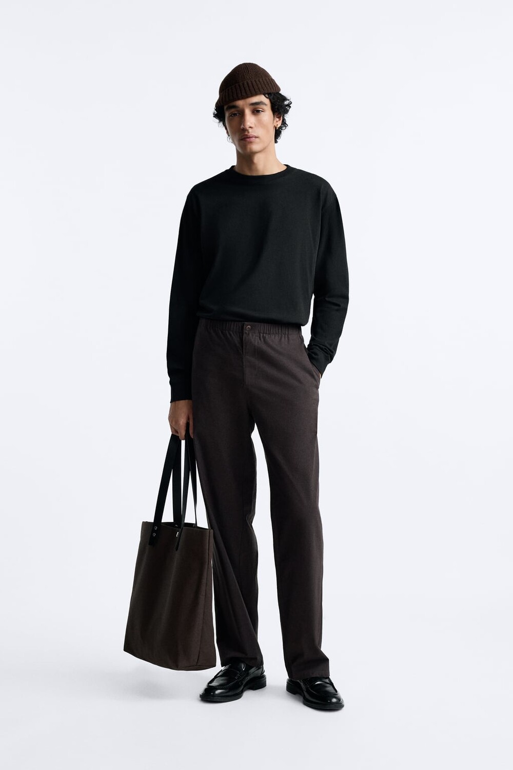 

Мягкая футболка с длинным рукавом ZARA, черный
