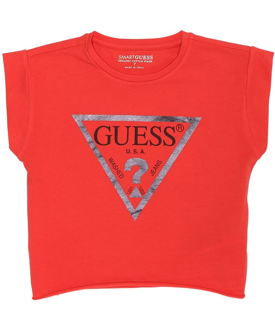 

Укороченная футболка Guess для больших девочек 7–16 лет с рукавами «летучая мышь», красный