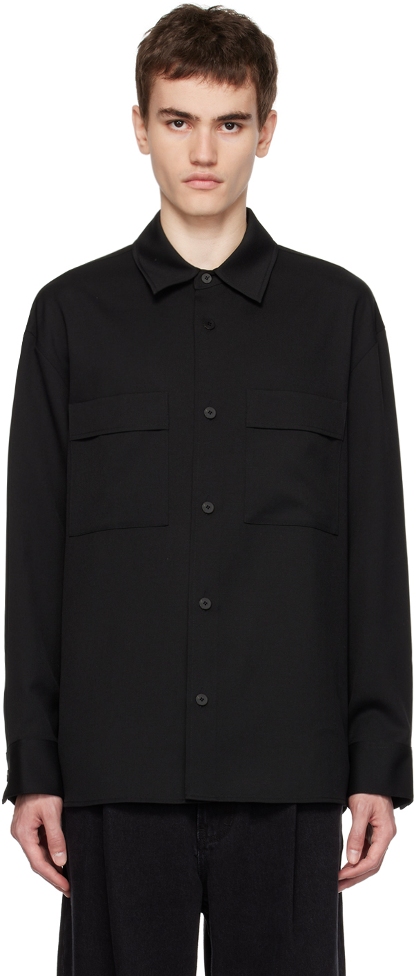 Черная рубашка с карманом Solid Homme черная футболка с вышивкой solid homme