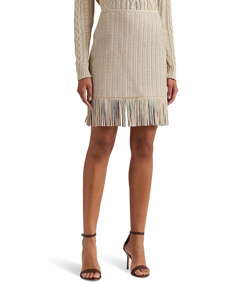 

Юбка LAUREN Ralph Lauren Fringe Trim Woven Leather Pencil, цвет Explorer Sand