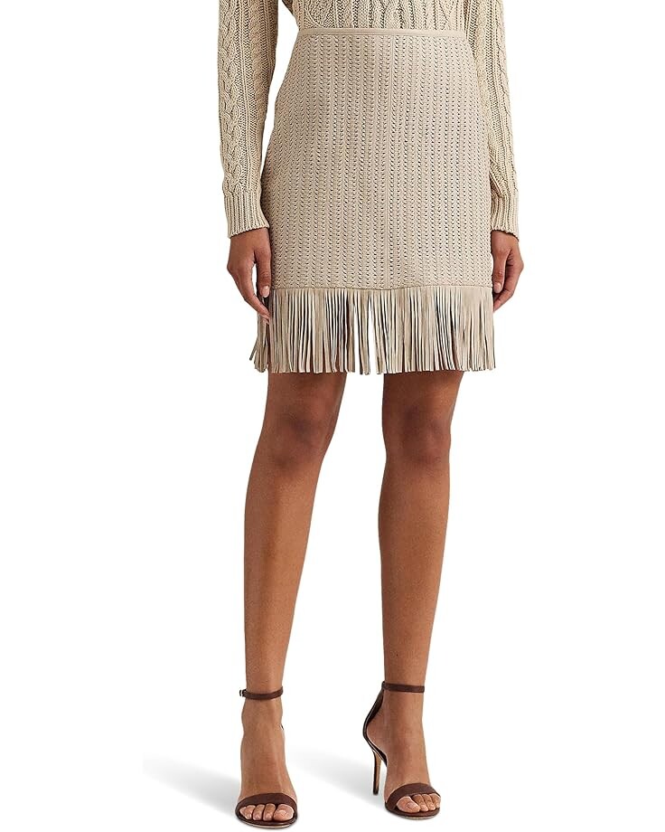 Юбка LAUREN Ralph Lauren Fringe Trim Woven Leather Pencil, цвет Explorer Sand сумочка lauren markberg цвет sand