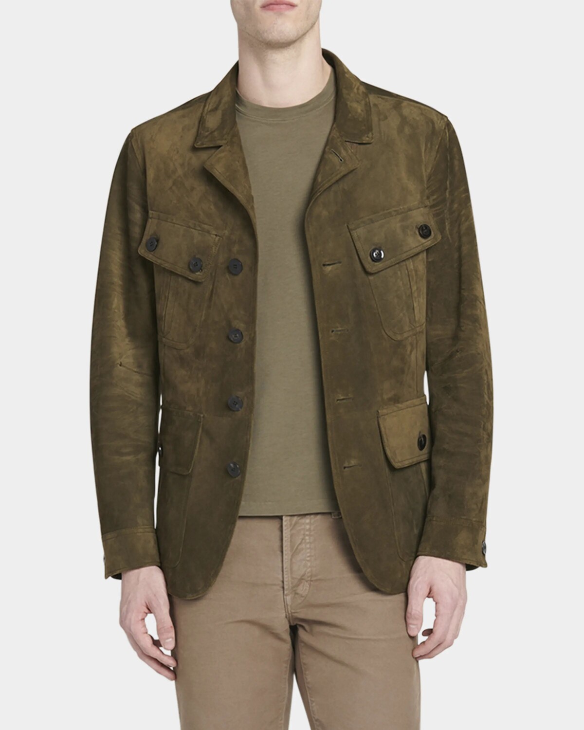

Мужская куртка в стиле милитари из кашемира и замши Sartorial TOM FORD, цвет Military G