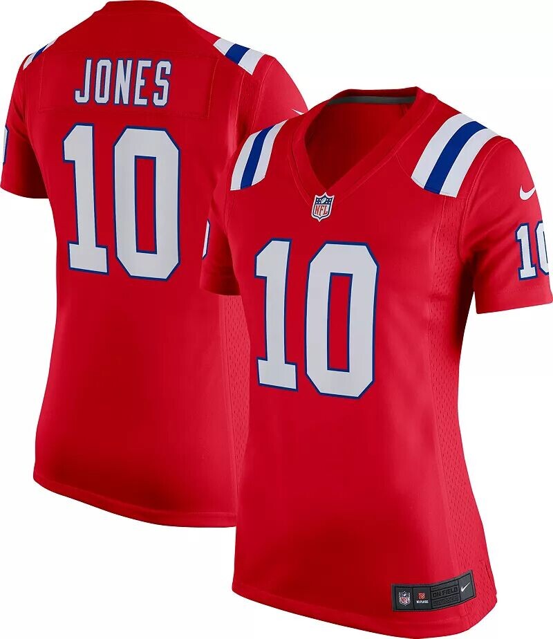 

Женская красная игровая майка Nike New England Patriots Mac Jones № 10