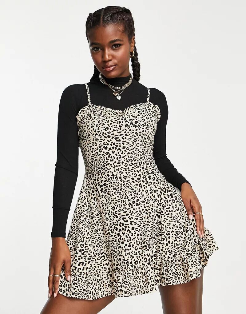 

Расклешенное мини-платье Miss Selfridge 2 в 1 с животным принтом