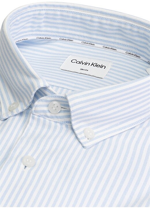 

Синяя мужская рубашка узкого кроя с воротником на пуговицах Calvin Klein