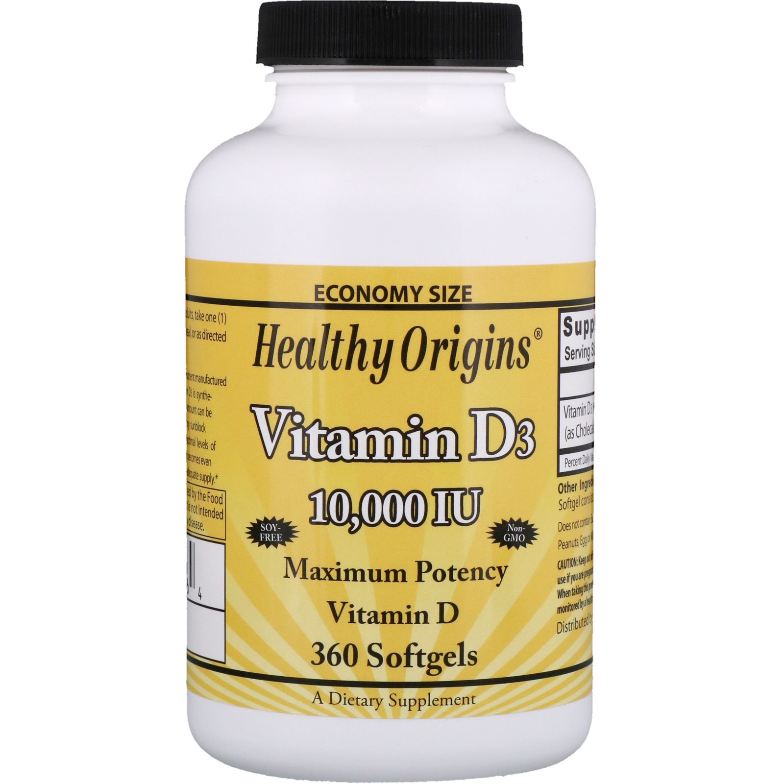 Healthy Origins Витамин D3 10000 МЕ 360 желатиновых капсул