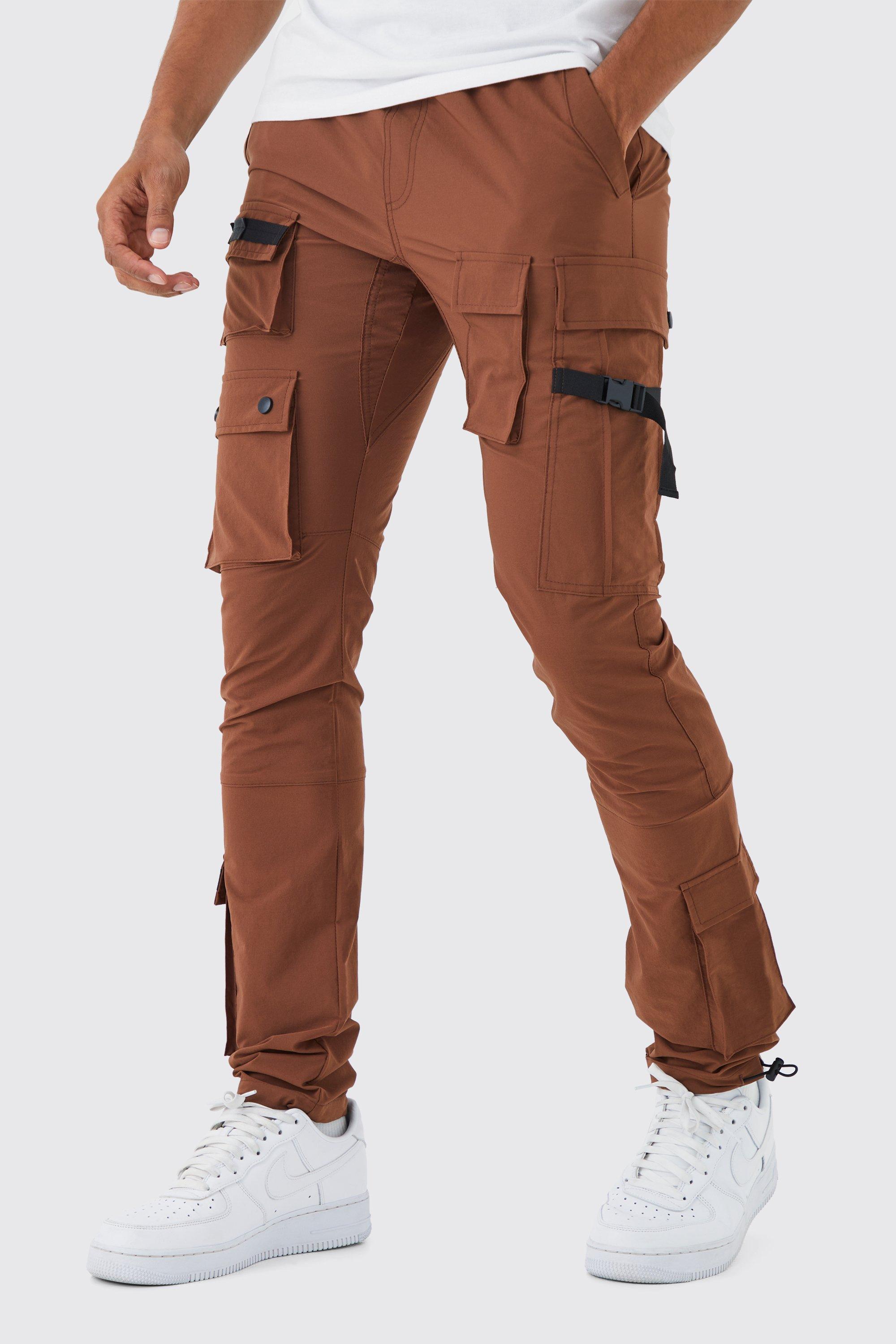 Узкие брюки с эластичной поясной поясой Boohoo, коричневый