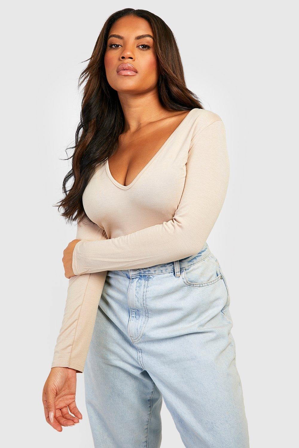 

Базовое боди plus plunge Boohoo, серый