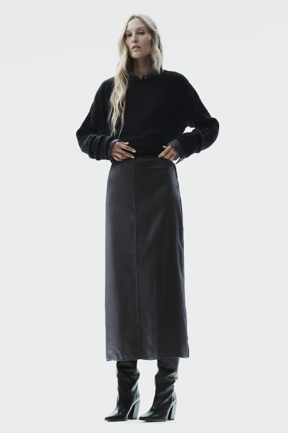 

Перелающаяся юбка миди ZARA, темно-серебряный