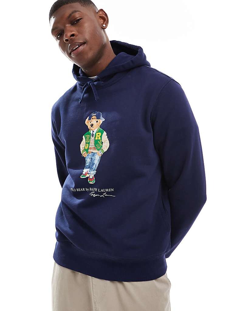 

Темно-синяя худи Polo Ralph Lauren с принтом университетского футбольного медведя