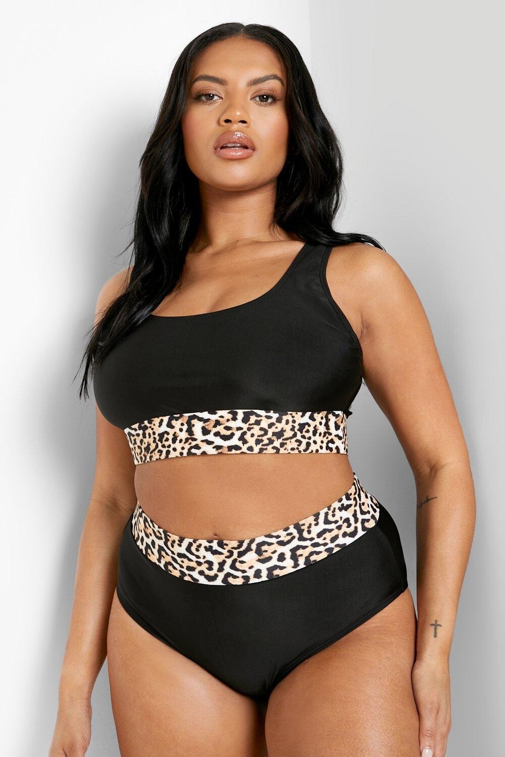 

Бикини plus leopard с контрастной отделкой Boohoo, черный