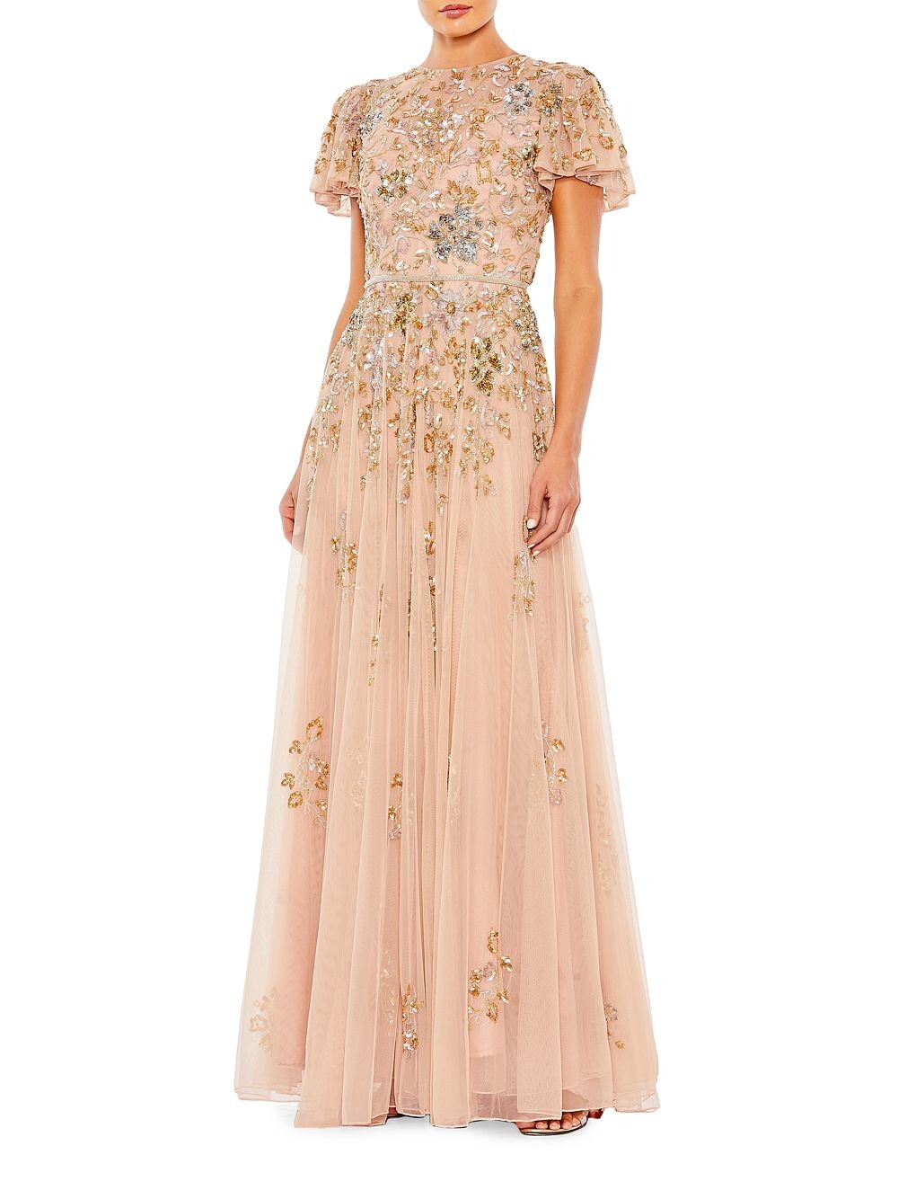 

Платье из тюля с цветочной вышивкой Mac Duggal