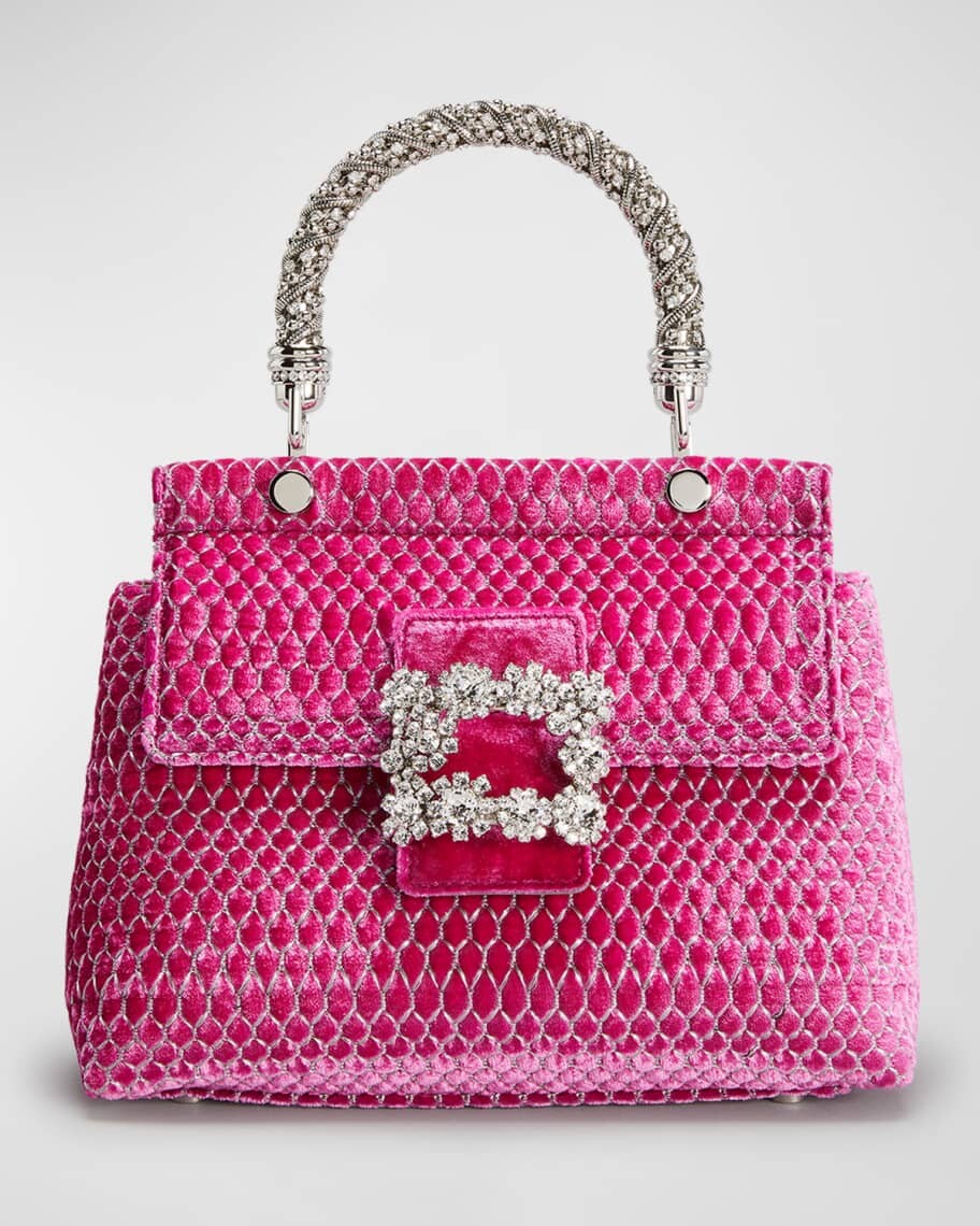 

Стеганая бархатная сумка с ручкой сверху Viv Flower Roger Vivier