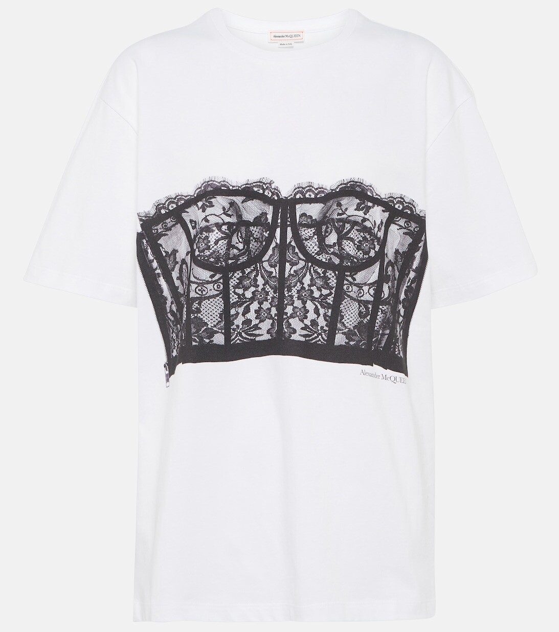 

Футболка из хлопкового джерси с кружевной накладкой ALEXANDER MCQUEEN, белый