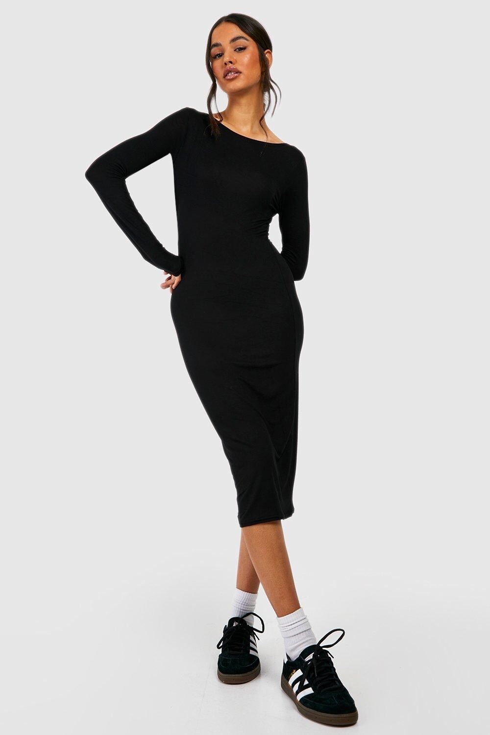 

Платье миди с длинными рукавами Basics boohoo, черный