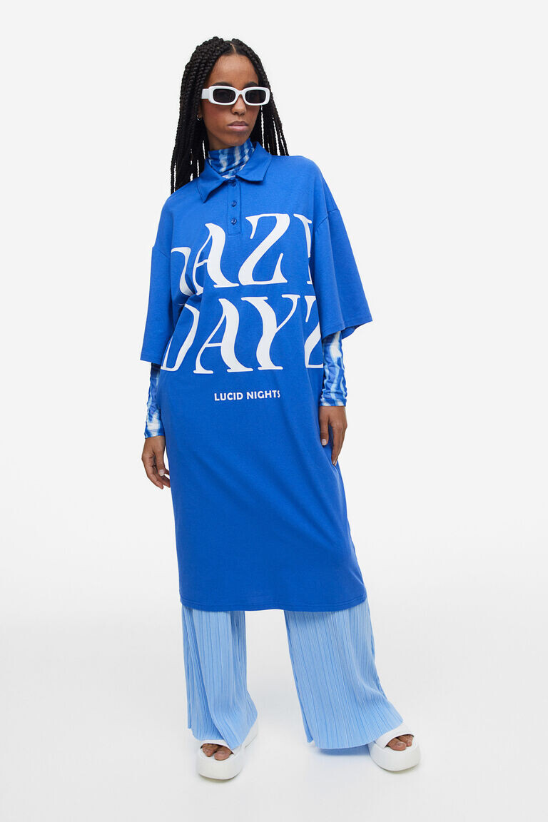 

Платье-рубашка-поло оверсайз H&M, синий