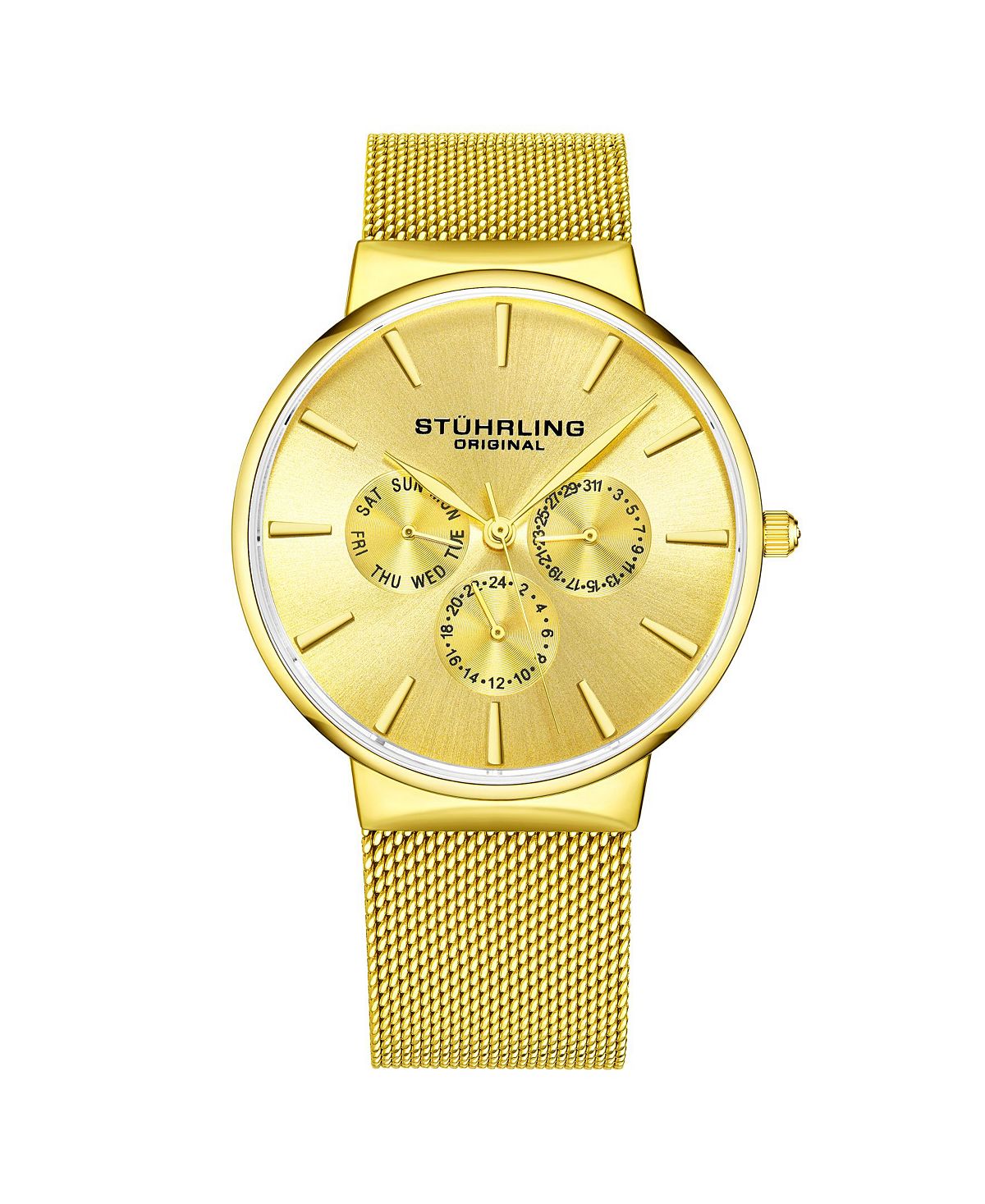 Мужские часы-браслет из нержавеющей стали золотистого цвета с сеткой 39 мм Stuhrling