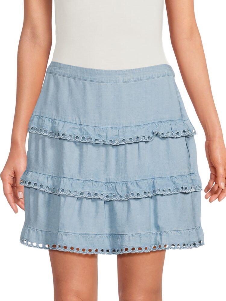 

Многоярусная юбка из шамбре с люверсами Estelina, цвет Denim