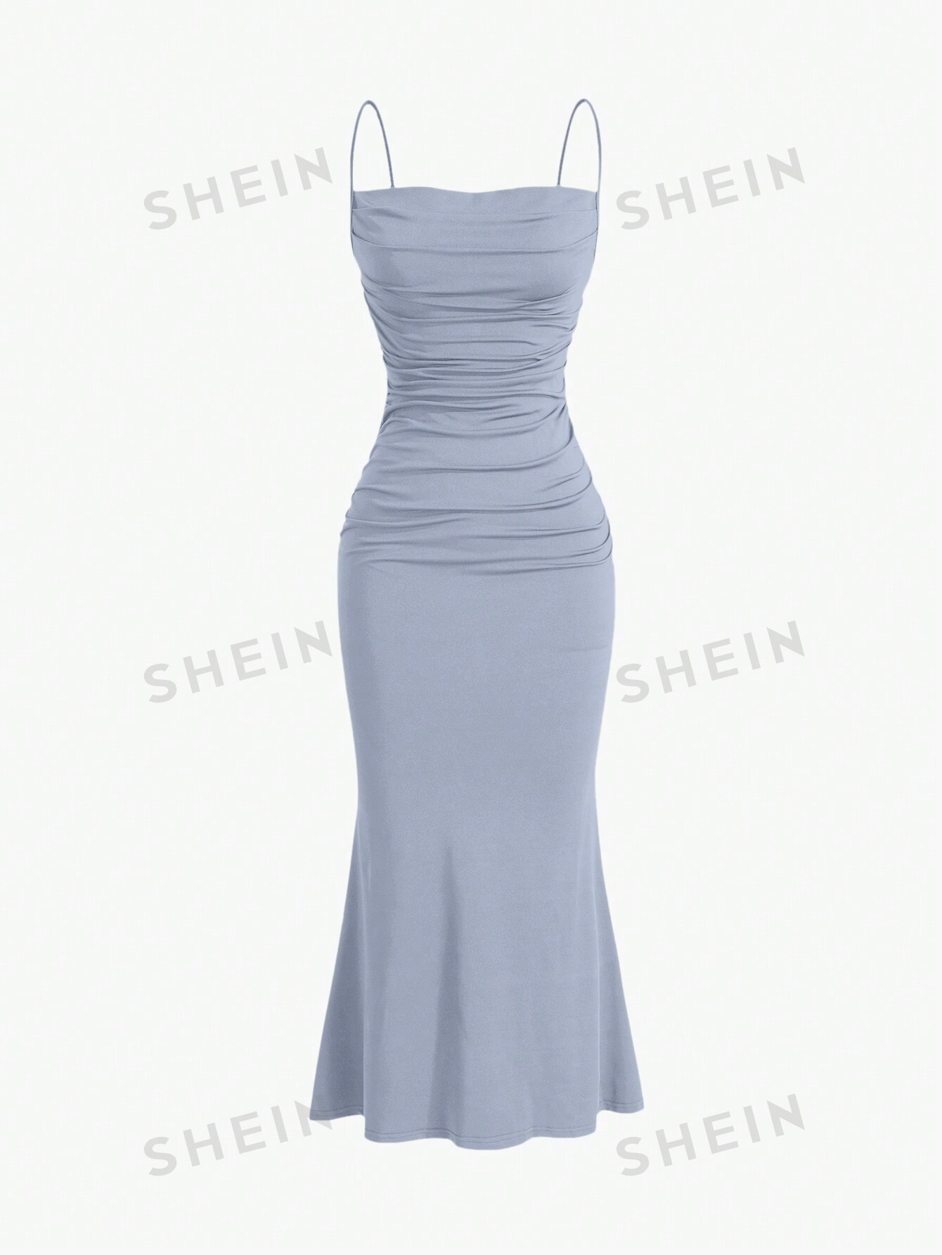 цена SHEIN MOD однотонное плиссированное платье с ремешками и подолом «рыбий хвост», светло-серый