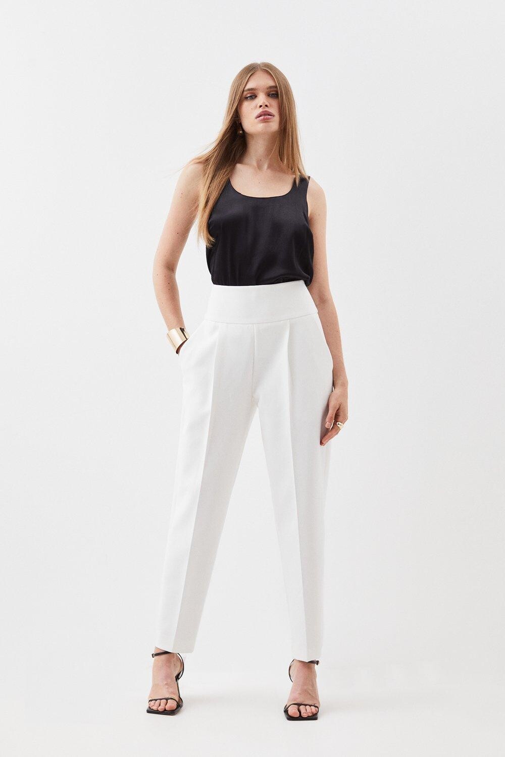 

Компактные эластичные прямые брюки с высокой талией Karen Millen, белый