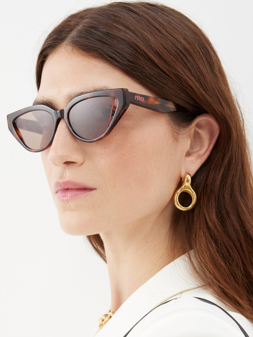 Солнцезащитные очки «кошачий глаз» из ацетата Fendi, коричневый цена и фото