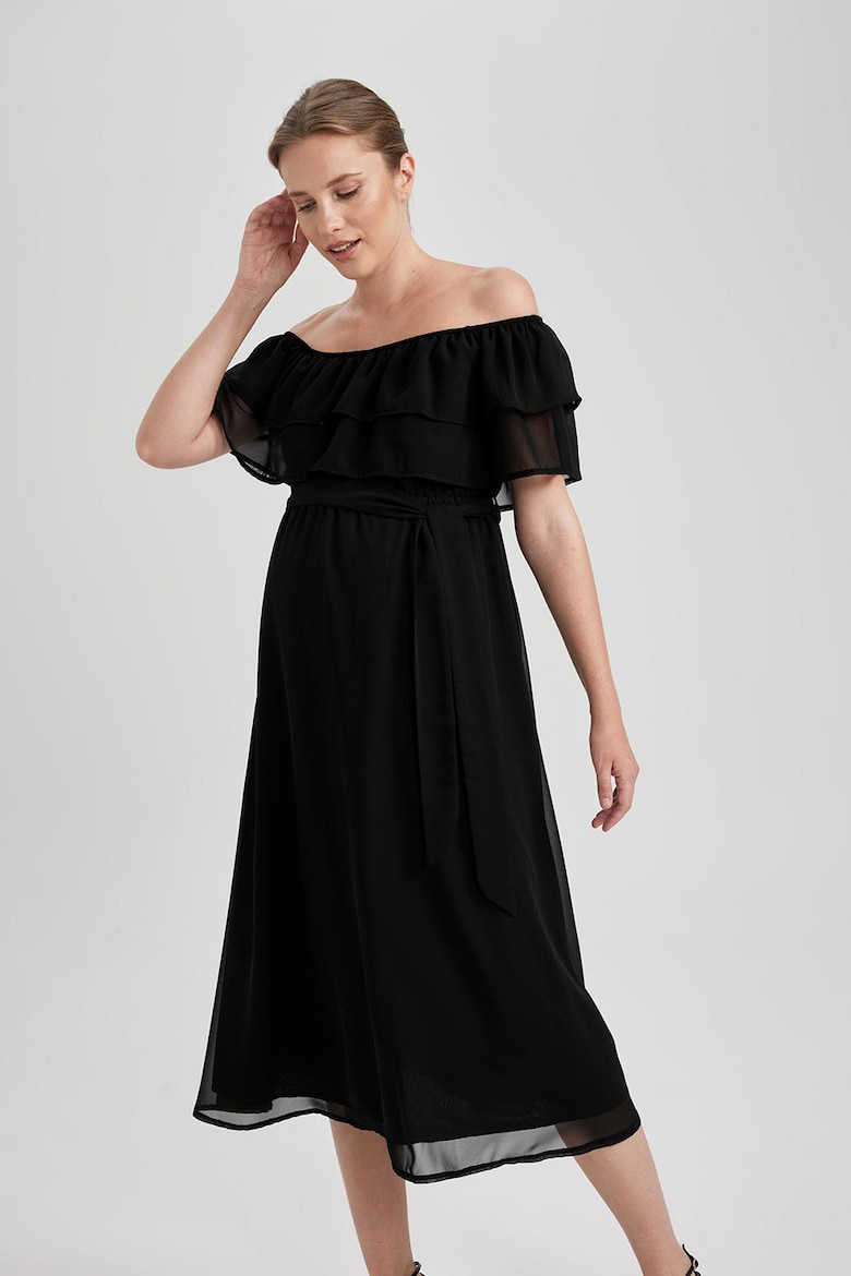 Платье с открытым плечом Defacto, черный лонгслив danya черный с открытым плечом размер 44