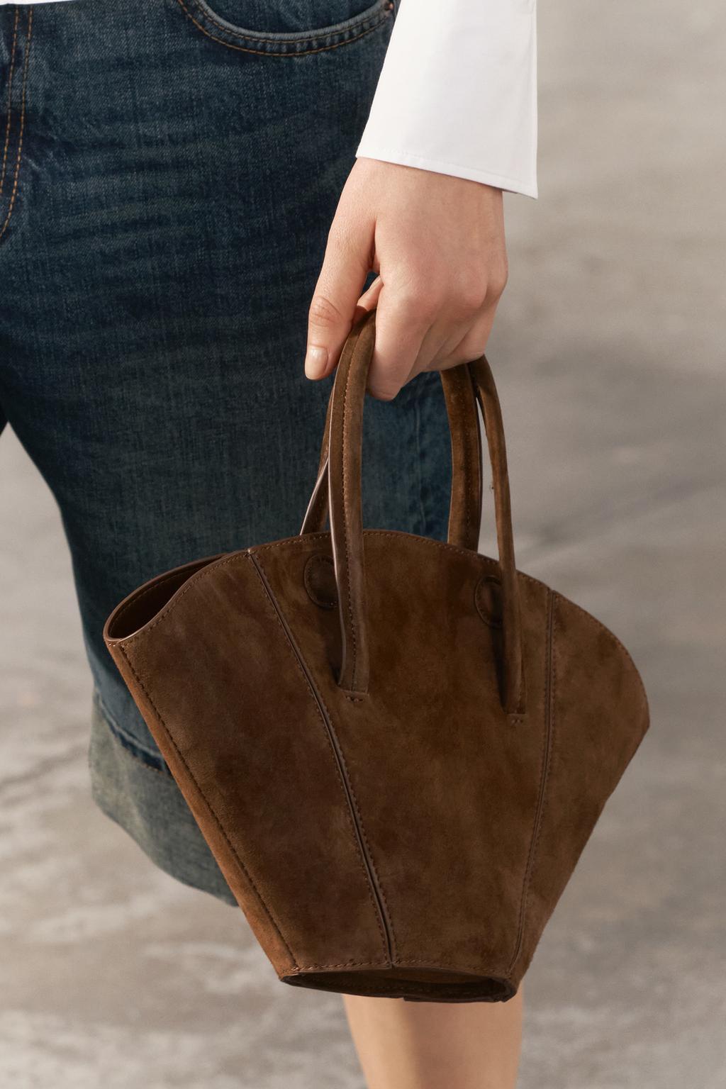 Замшевая сумка ZARA, коричневый