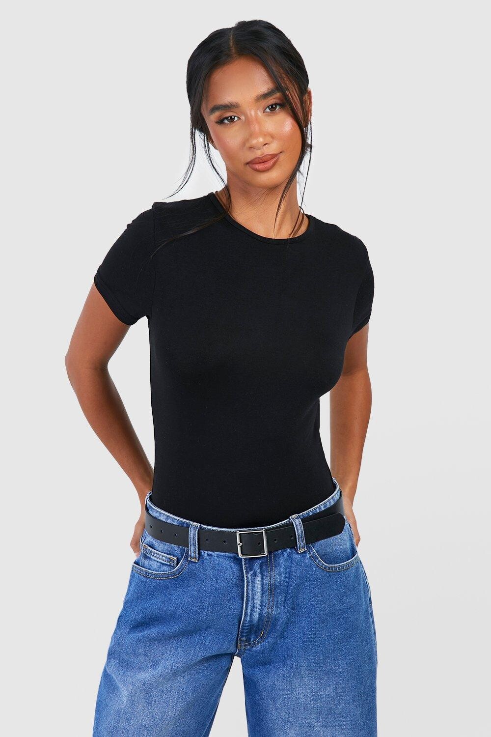 

Трикотажное боди petite basic с короткими рукавами Boohoo, черный