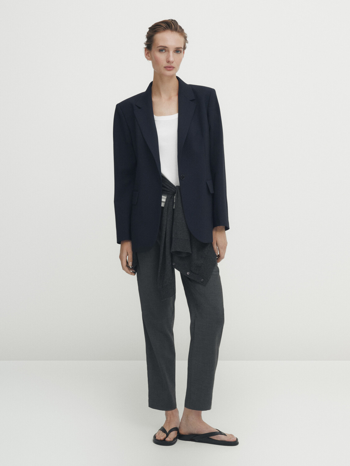 

Темно-синий костный пиджак из полушерсти Massimo Dutti, темно-синий