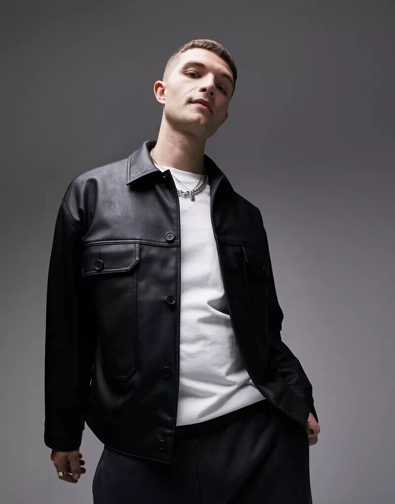 

Черная куртка в стиле вестерн из искусственной кожи Topman