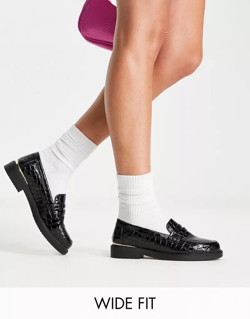 

schuh Wide Fit – Lenzo – лоферы цвета крокодила черного цвета