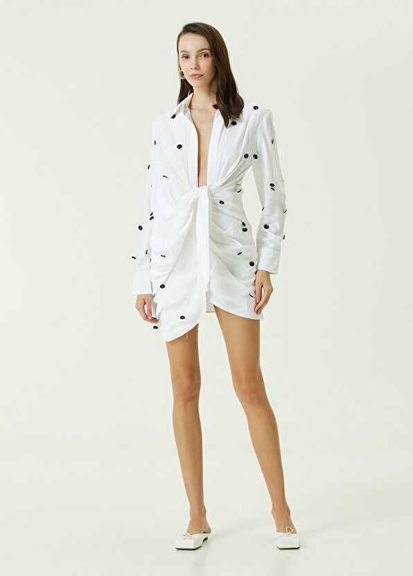 

Белое мини-платье-рубашка свободного кроя с драпировкой Jacquemus