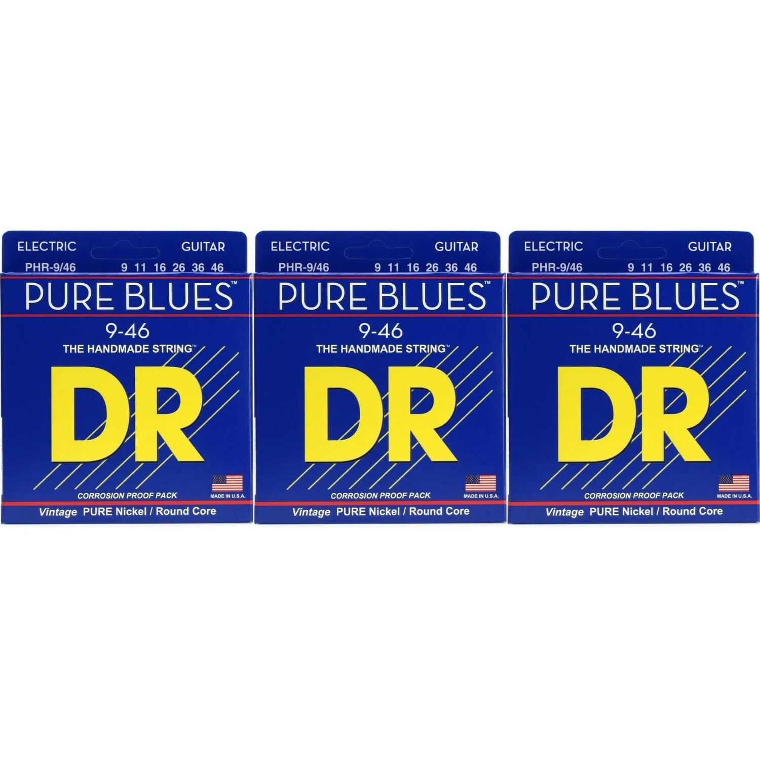 

Струны для электрогитары DR Strings PHR-9/46 Pure Blues из чистого никеля — .009-.046 легкие и тяжелые (3 шт.)