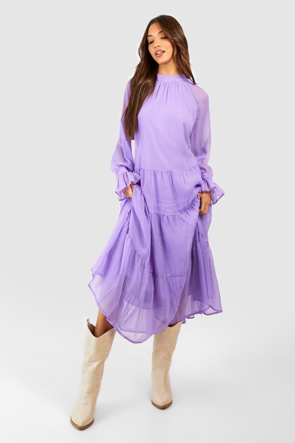 

Платье миди из шифона Boohoo, фиолетовый