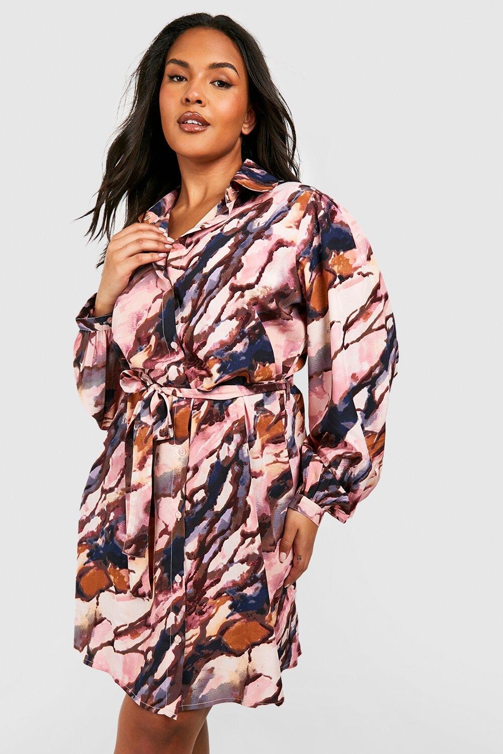 

Платье-рубашка с принтом plus plus Boohoo, розовый