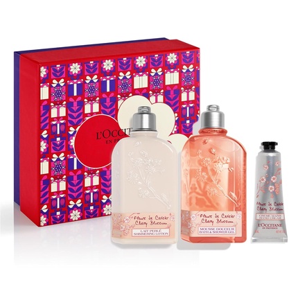 L'Occitane Cherry Blossom Shower Gel, Hand Cream, and Body Lotion Set - Women's Christmas Gift Set