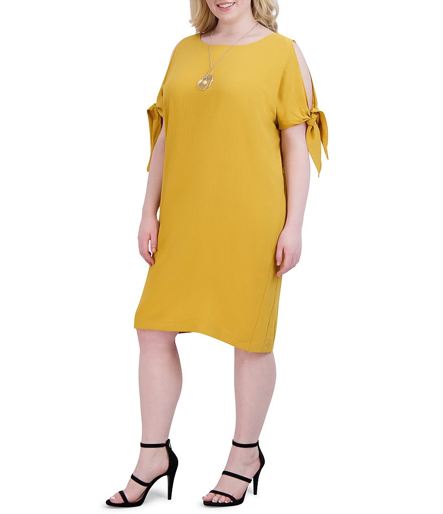 Платье свободного кроя Robbie Bee размера плюс с короткими рукавами и круглым вырезом со съемным ожерельем, желтый