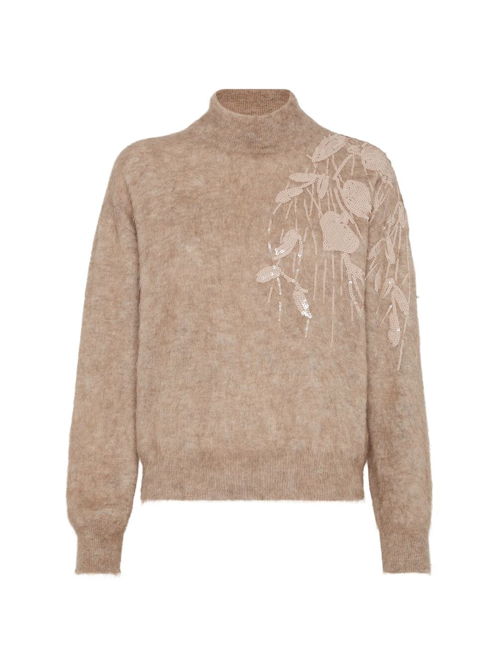 

Свитер из мохера с вышивкой Dazzling Ramage Brunello Cucinelli, коричневый
