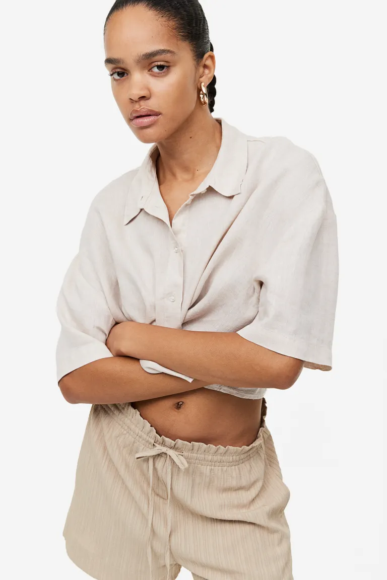 

Короткие брюки из мятой ткани H&M, бежевый